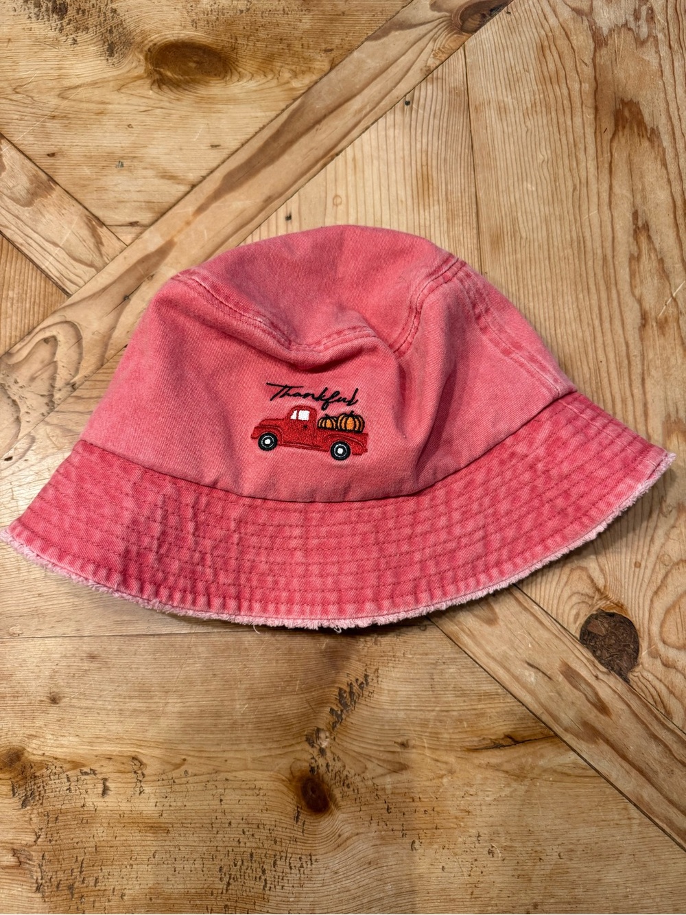Thankful Red Bucket Hat with Embroidered Truck